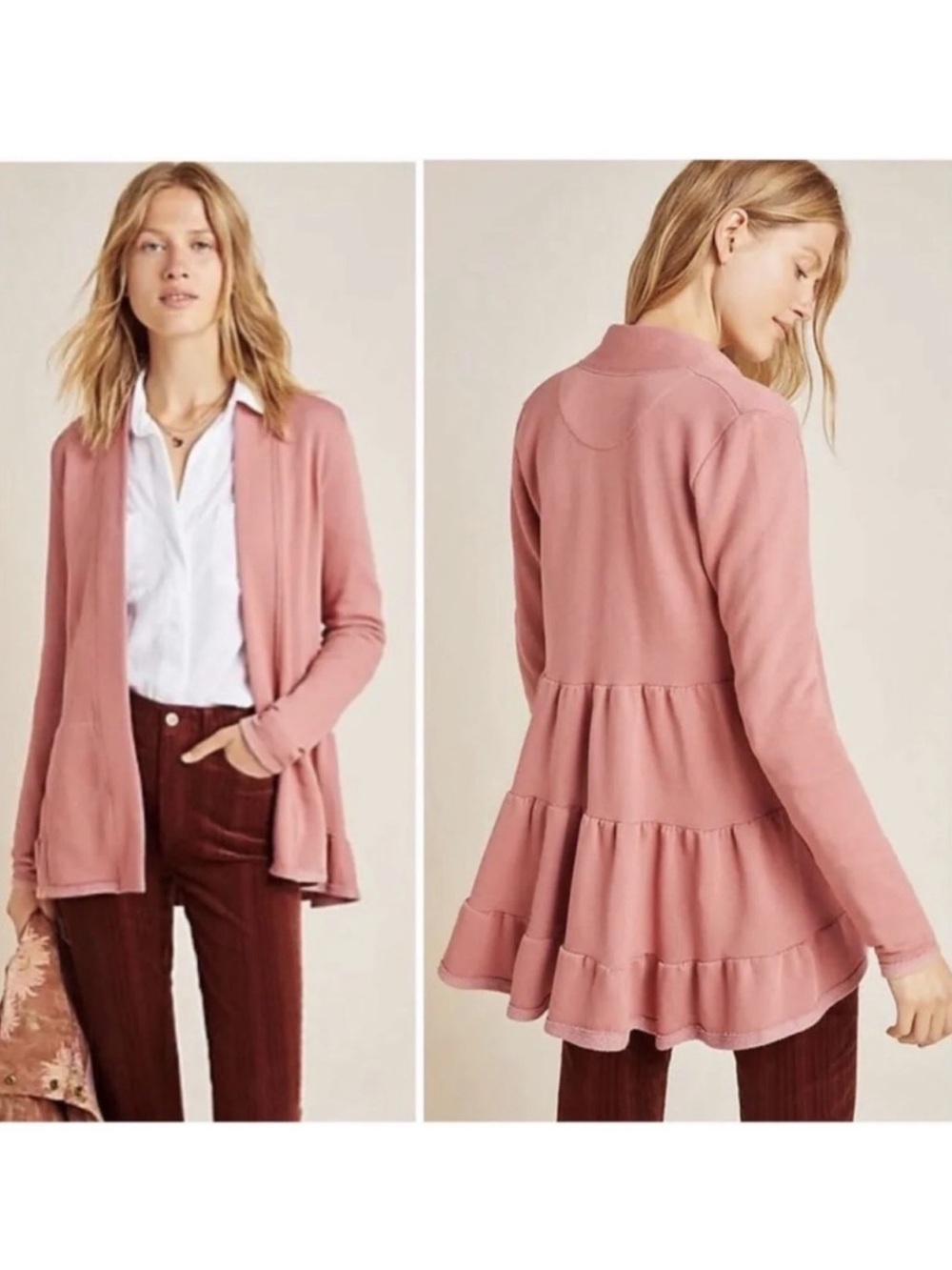 Anthropologie Lila Mauve Tiered Cardigan
